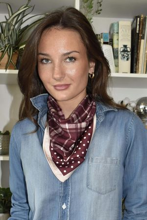 Plaid & Polka Border Triangle Silk Neckerchief Burgundy